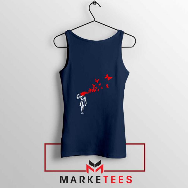 Suicide Girl Red Butterfly Navy Blue Tank Top