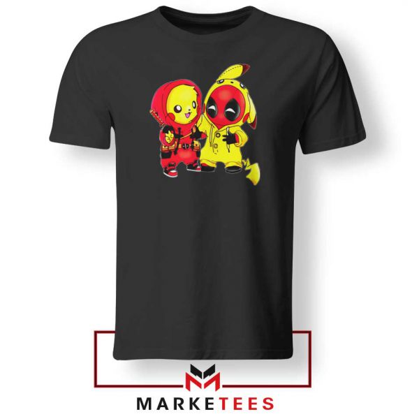 Baby Pikachu And Deadpool Black Tee Shirt