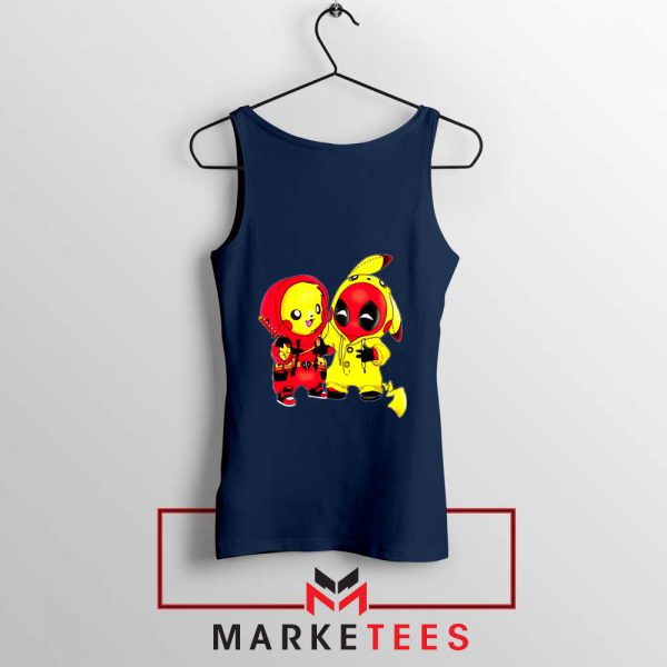 Baby Pikachu And Deadpool Navy Blue Tank Top