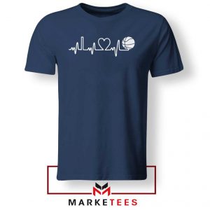 Basketball Heartbeat Graphic Navy Blue Tee Shirt