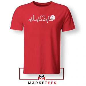 Basketball Heartbeat Graphic Red Tee Shirt