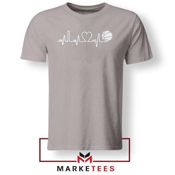 Basketball Heartbeat Graphic Sport Grey Tee Shirt