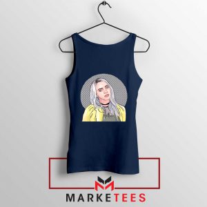 Billie Eilish Art Design Navy Blue Tank Top