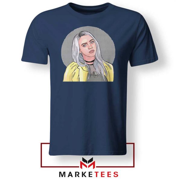 Billie Eilish Art Design Navy Blue Tee Shirt