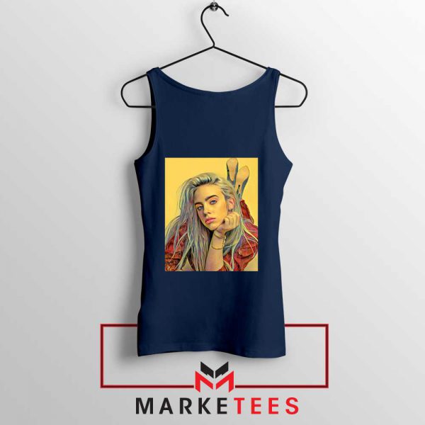 Billie Eilish Artist Music Navy Blue Tank Top