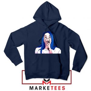 Billie Eilish Crying Navy Blue Hoodie