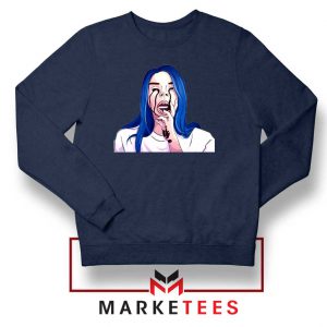 Billie Eilish Crying Navy Blue Sweater