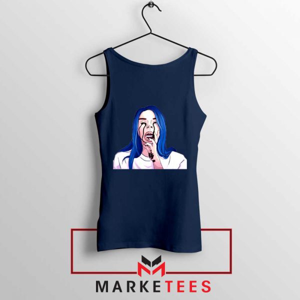 Billie Eilish Crying Navy Blue Tank Top