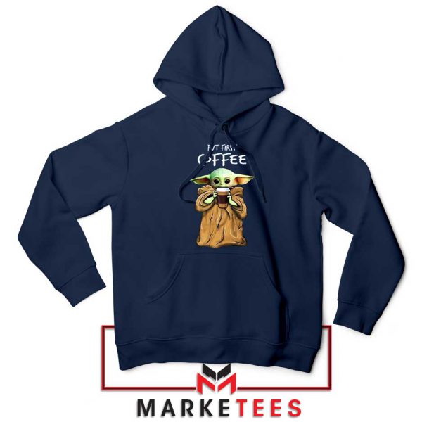 Coffee Baby Yoda Navy Blue Hoodie