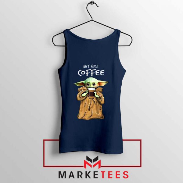 Coffee Baby Yoda Navy Blue Tank Top