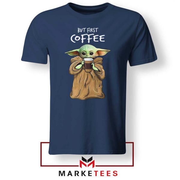 Coffee Baby Yoda Navy Blue Tee Shirt