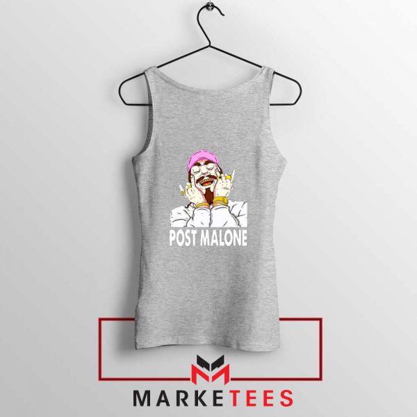 Post Malone Pink Hat Grey Tank Top