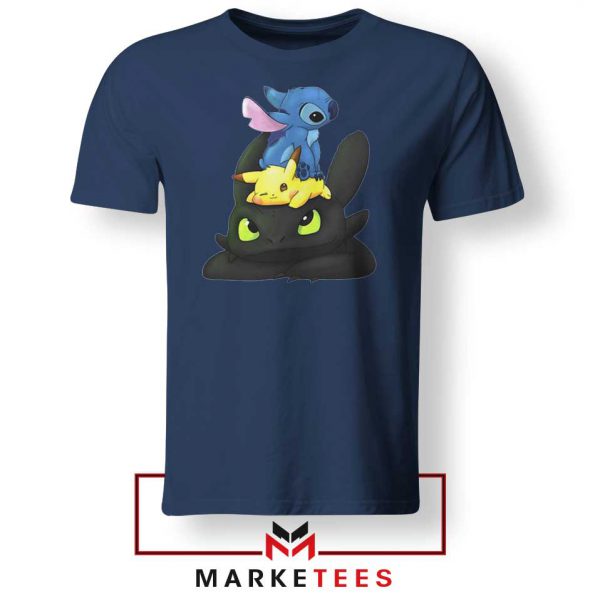 Stitch Pikachu Grinch Navy Blue Tee Shirt