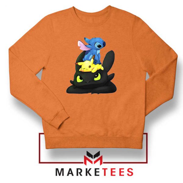 Stitch Pikachu Grinch Orange Sweatshirt