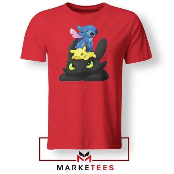 Stitch Pikachu Grinch Red Tee Shirt