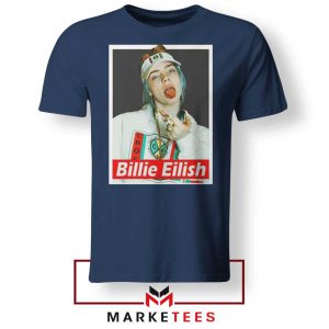Billie Eilish Pop Singer Navy Blue Tee Shirt