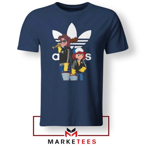 Stranger Things Adidas Parody Navy Blue Tee Shirt