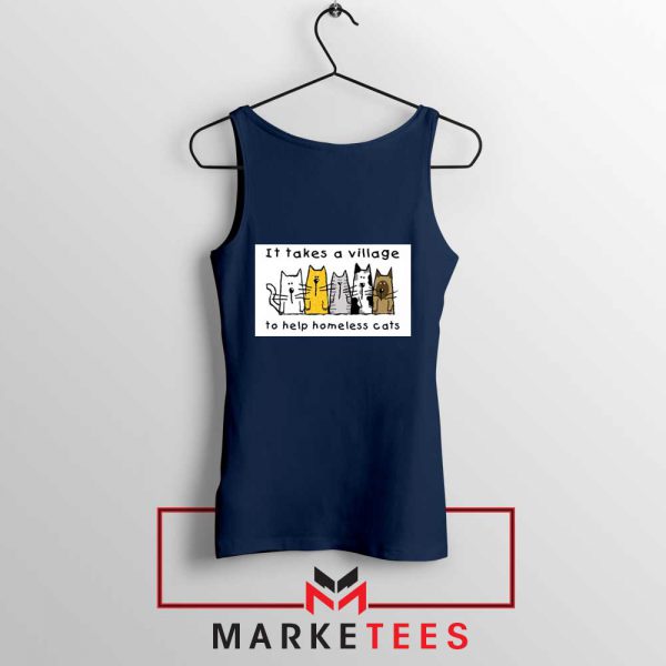 It Takes Village Cat Navy Blue Tank Top