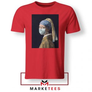 Mask Girl Coronavirus Red Tshirt