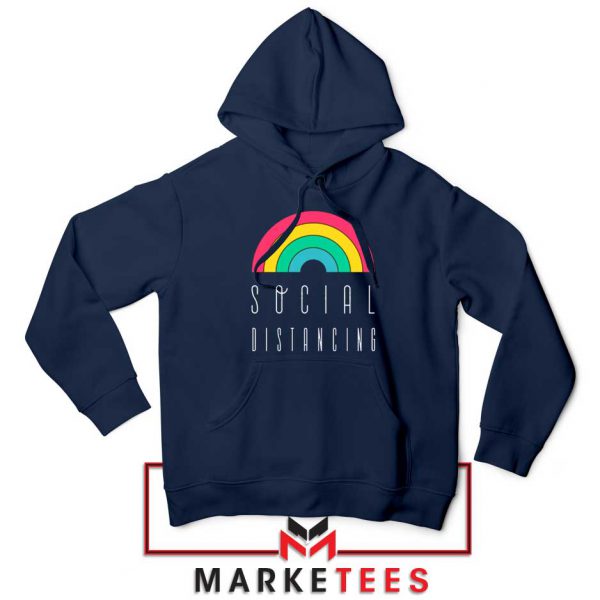 Social Distancing Rainbow Navy Blue Hoodie