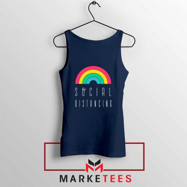 Social Distancing Rainbow Navy Blue Tank Top