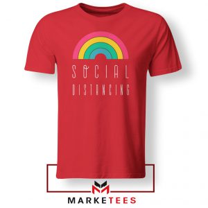 Social Distancing Rainbow Red Tshirt