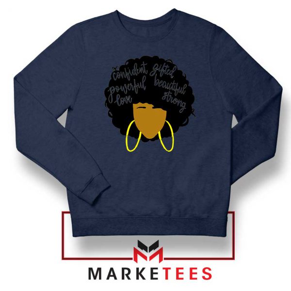 African American Woman Navy Blue Sweatshirt