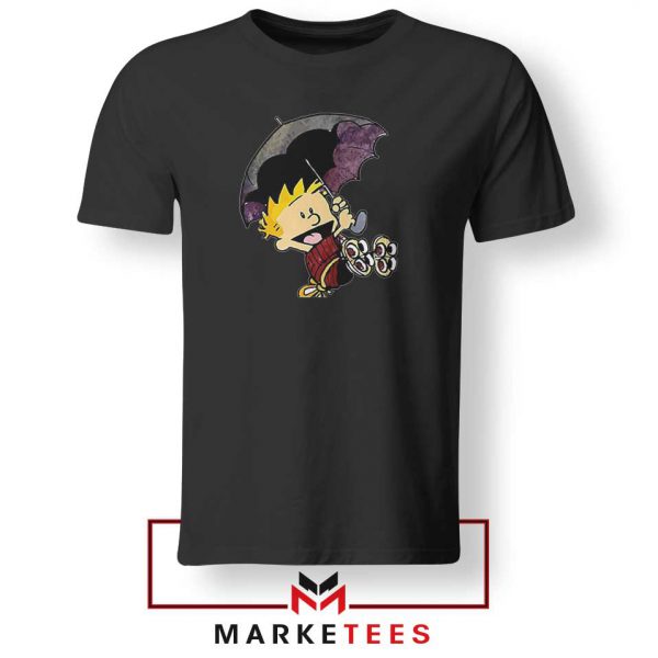 Calvin Hobbes Umbrella Black Tshirt