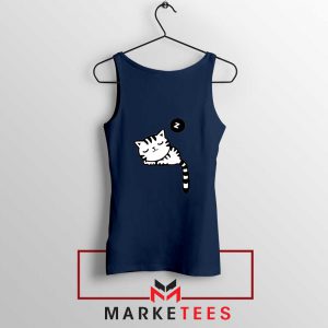 Cute Cat Sleeping Navy Blue Tank Top