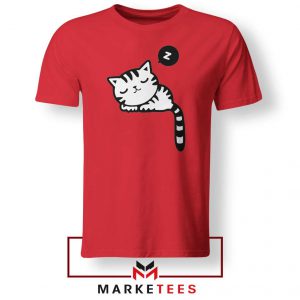 Cute Cat Sleeping Red Tshirt