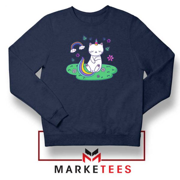 Dabbing Cat Unicorn Navy Blue Sweatshirt