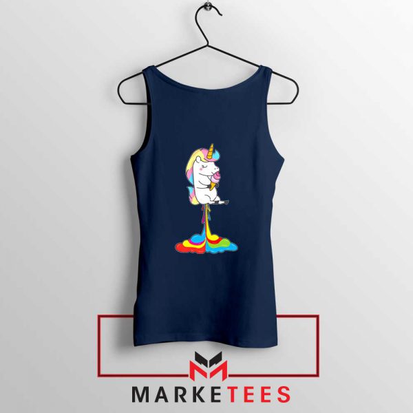 Funny Poop Unicorns Navy Blue Tank Top