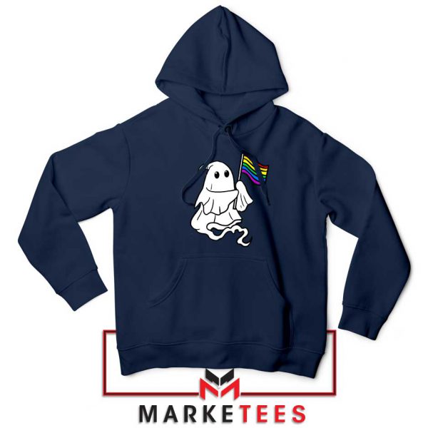 Ghost Rainbow Flag Navy Blue Hoodie