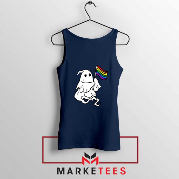 Ghost Rainbow Flag Navy Blue Tank Top