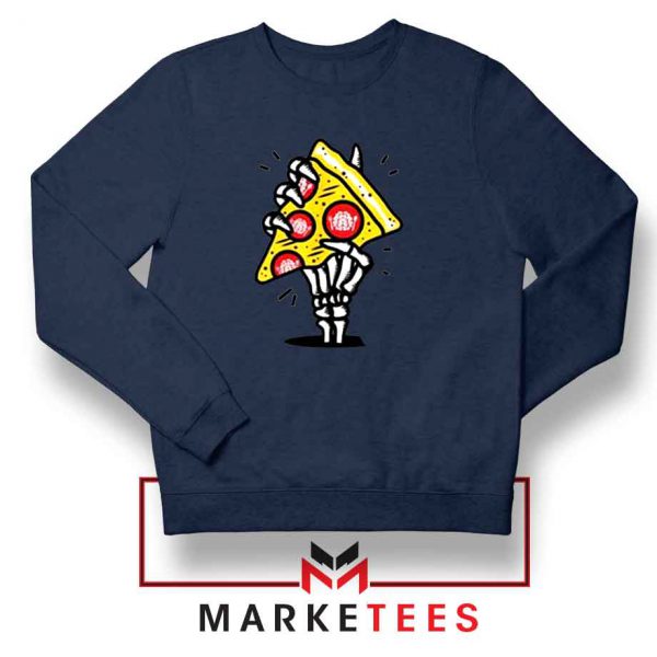 Pizza Skull Hand Navy Blue Sweatshirt