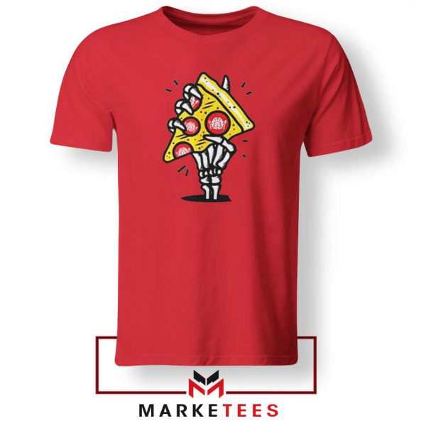 Pizza Skull Hand Red Tshirt