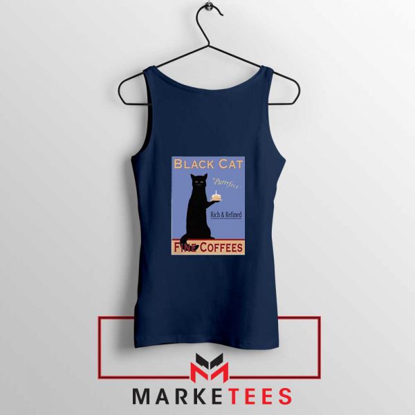 Black Cat Coffee Navy Blue Tank Top