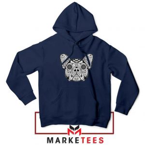 Bulldog Sugar Skull Navy Blue Hoodie