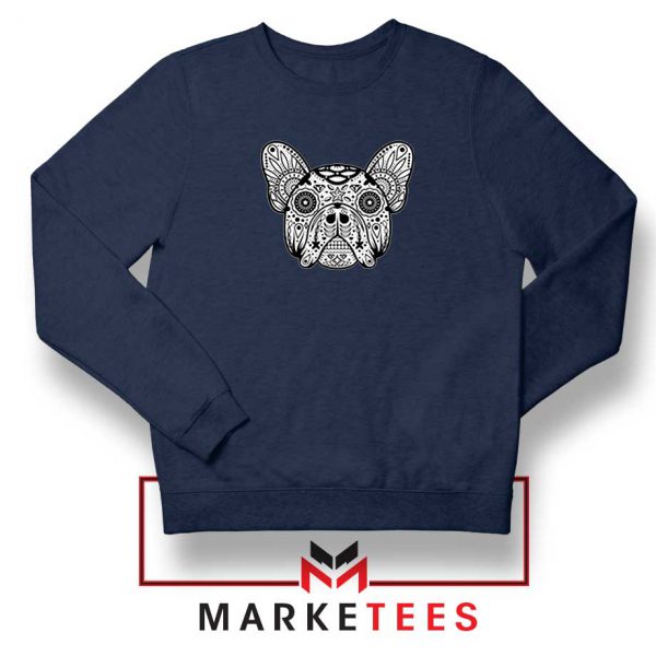 Bulldog Sugar Skull Navy Blue Sweatshirt