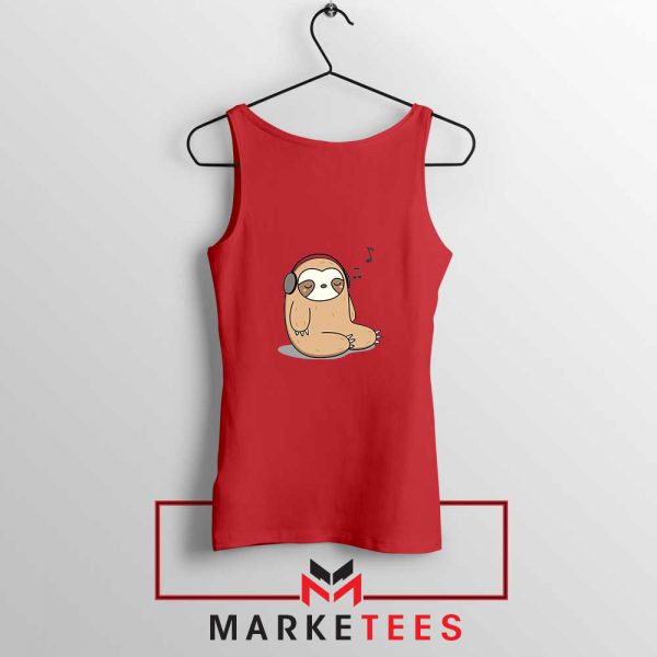 Sloth Listening Music Red Tank Top
