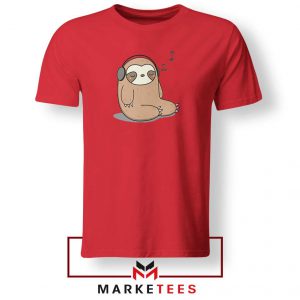 Sloth Listening Music Red Tshirt