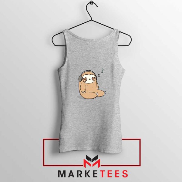 Sloth Listening Music Sport Grey Tank Top