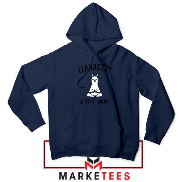 Llama Stay 6 Feet Away Navy Blue Hoodie