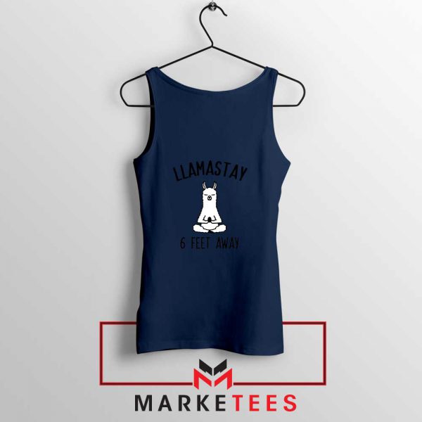 Llama Stay 6 Feet Away Navy Blue Tank Top