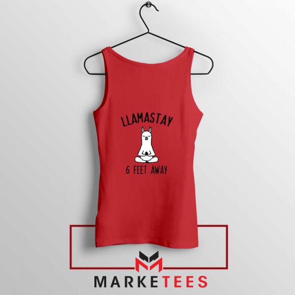 Llama Stay 6 Feet Away Red Tank Top