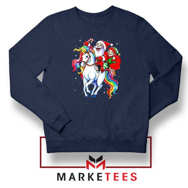 Santa Riding Unicorn Navy Blue Sweatshirt