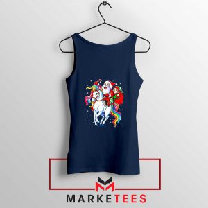 Santa Riding Unicorn Navy Blue Tank Top