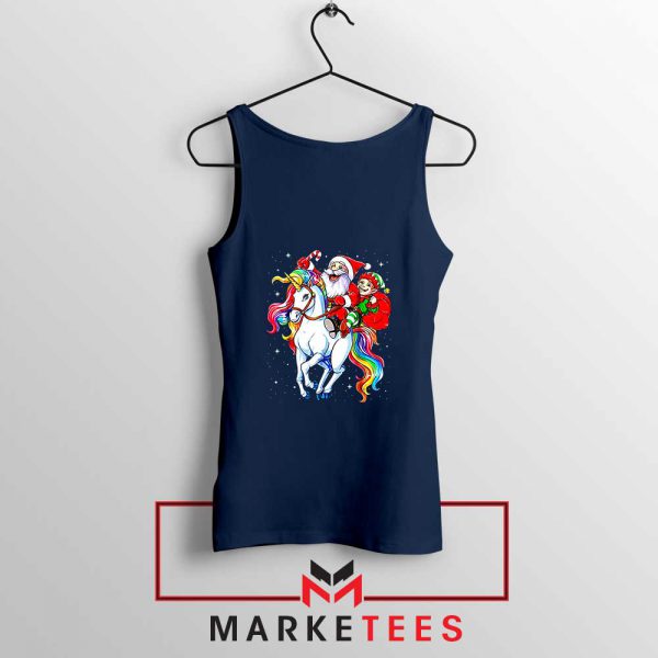 Santa Riding Unicorn Navy Blue Tank Top