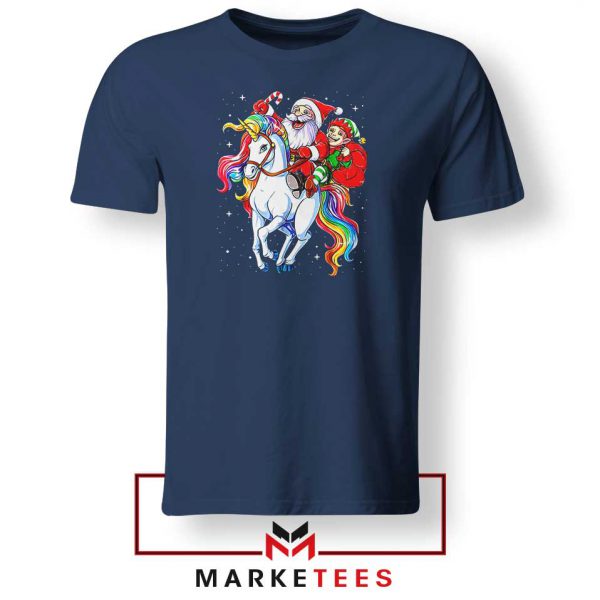 Santa Riding Unicorn Navy Blue Tshirt