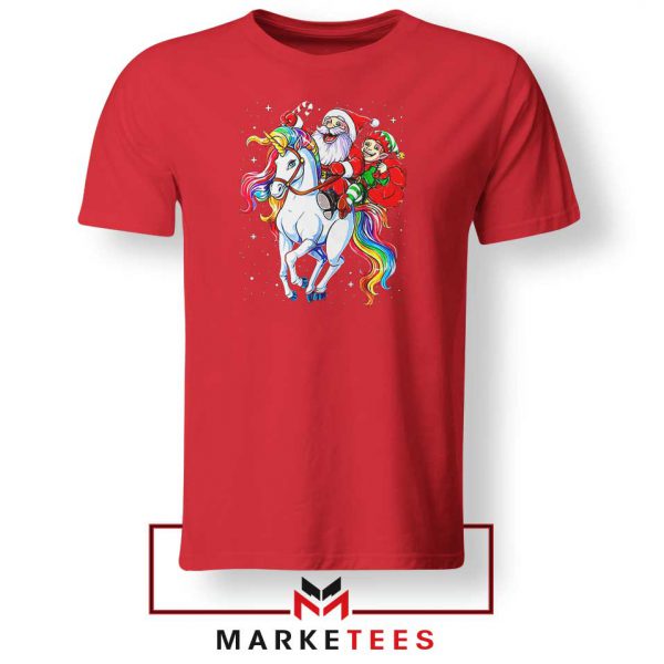 Santa Riding Unicorn Red Tshirt